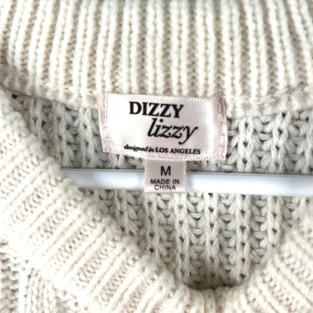Dizzy Lizzy Women’s Cream Cable Knit Sweater Vest Size Medium Oversized Preppy